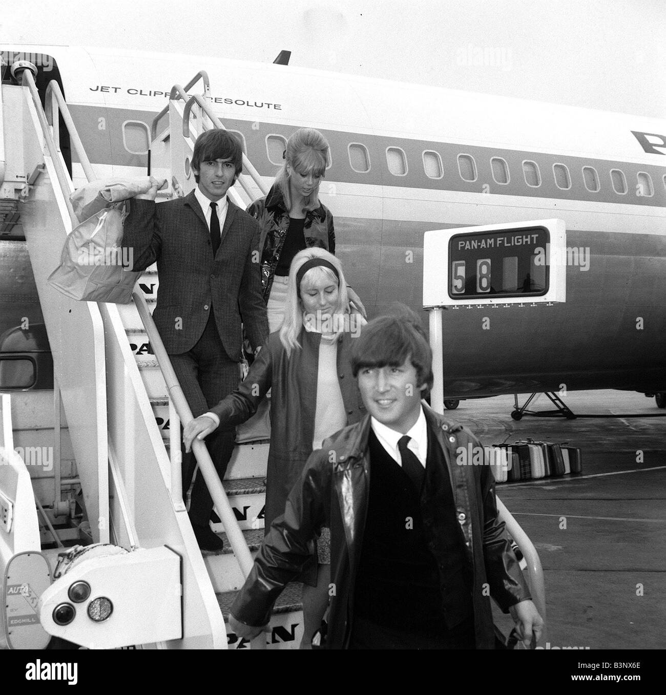 The Beatles May 1964 John Lennon his wife Cynthia and George Harrison ...