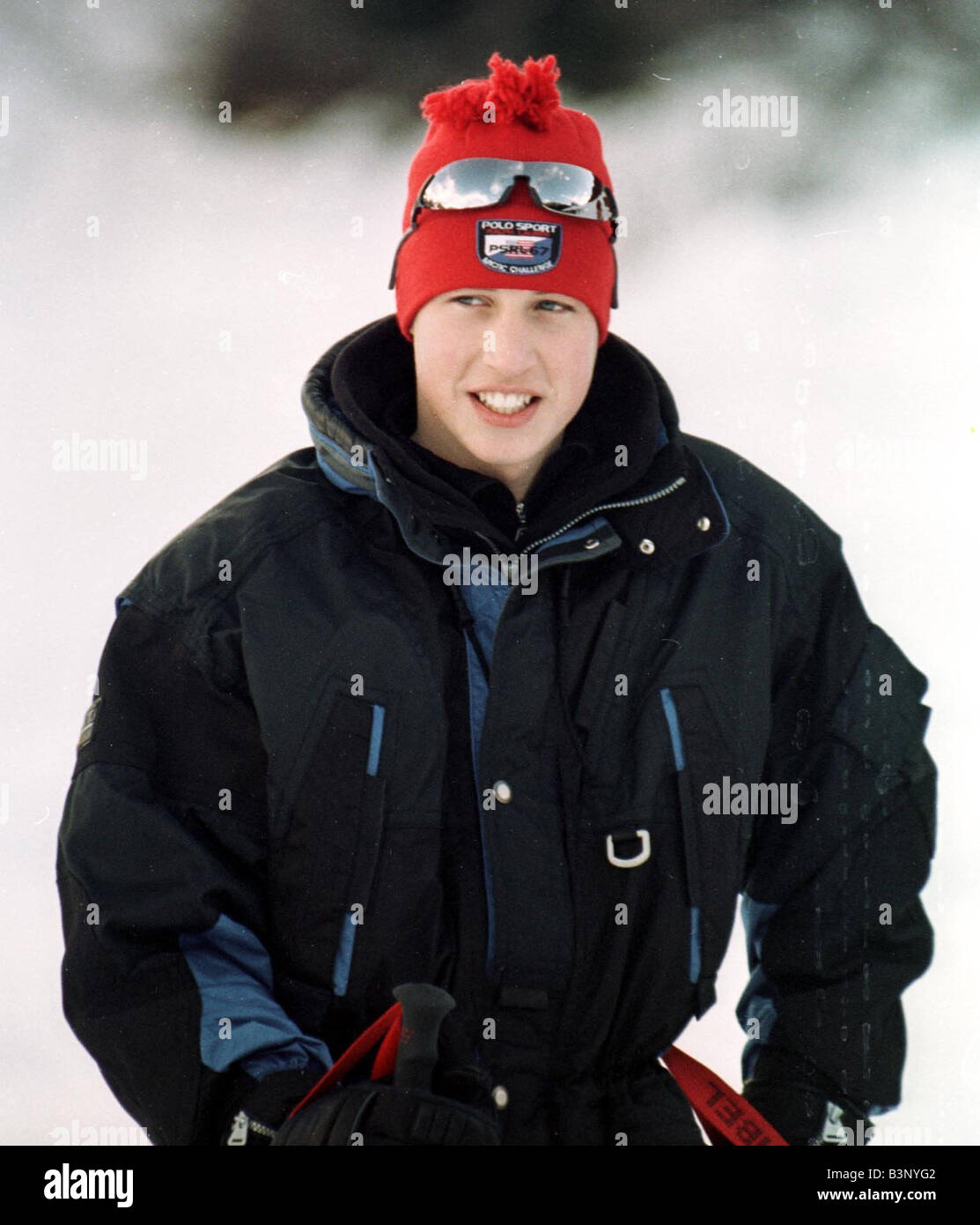 Prince William Collection 1998 Prince William on holiday in Klosters  January 1998 with Prince Charles Prince Harry and the daughter Princess  Royal Zara Phillips poses on the ski slopes of Klosters during