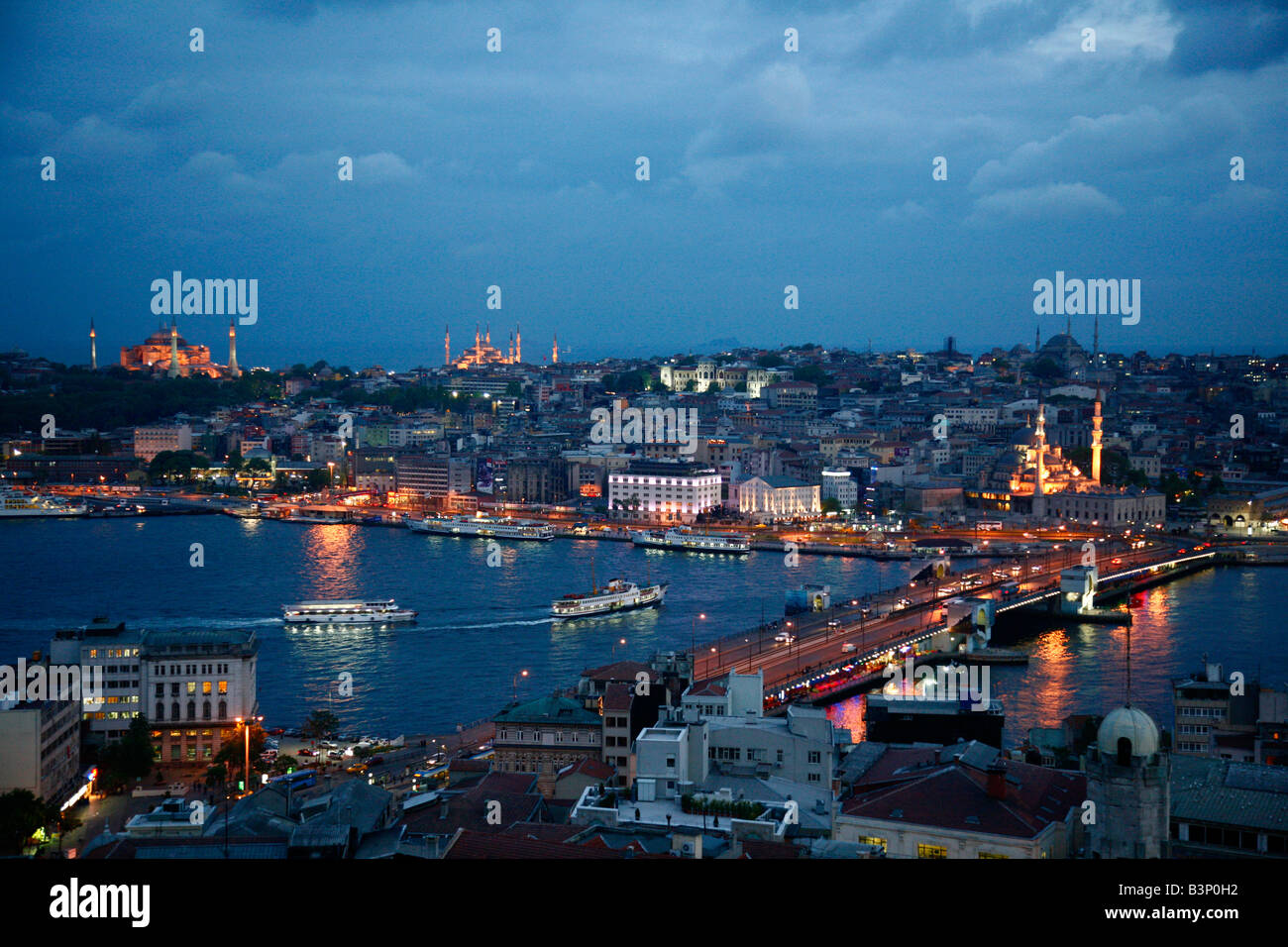 May 2008 - Skyline of Istanbul with a view over the Golden Horn and the Galata bridge Istanbul Turkey Stock Photo