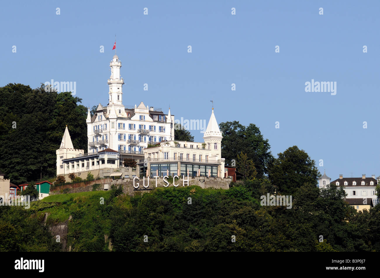 The Chateau Gutsch, a luxury hotel and architectural wonder in Lucerne, central Switzerland. Stock Photo