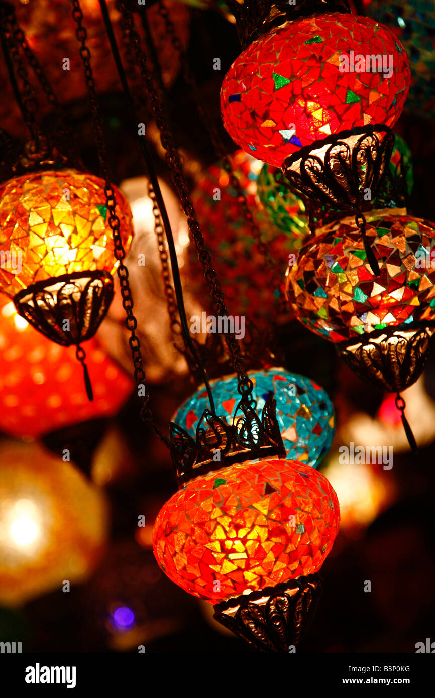 May 2008 - Brightly decorated lanterns in the grand bazaar Istanbul Turkey Stock Photo
