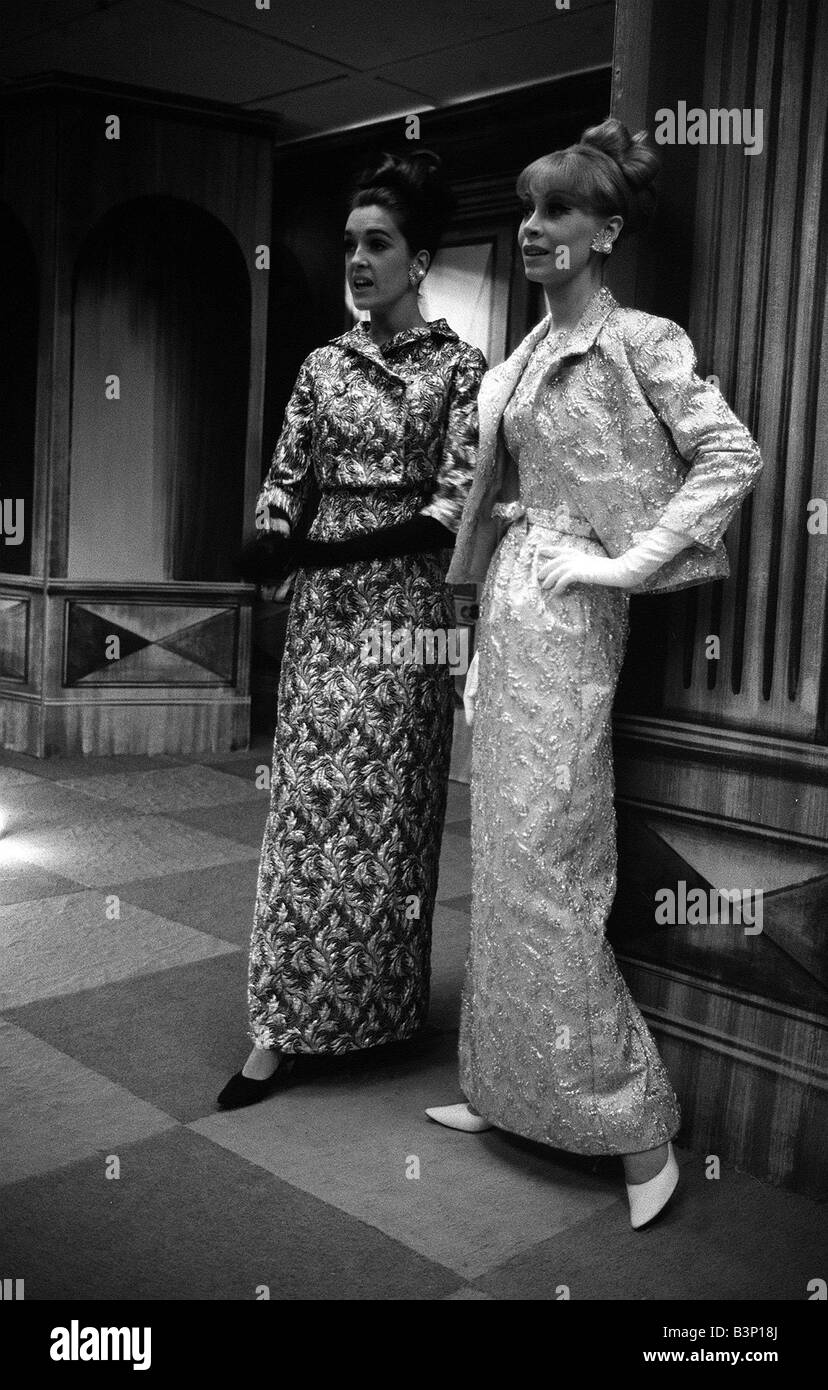 Fashions taken during London Fashion Week 1964 Wearing Evening dresses gowns  with long Gloves Stock Photo - Alamy