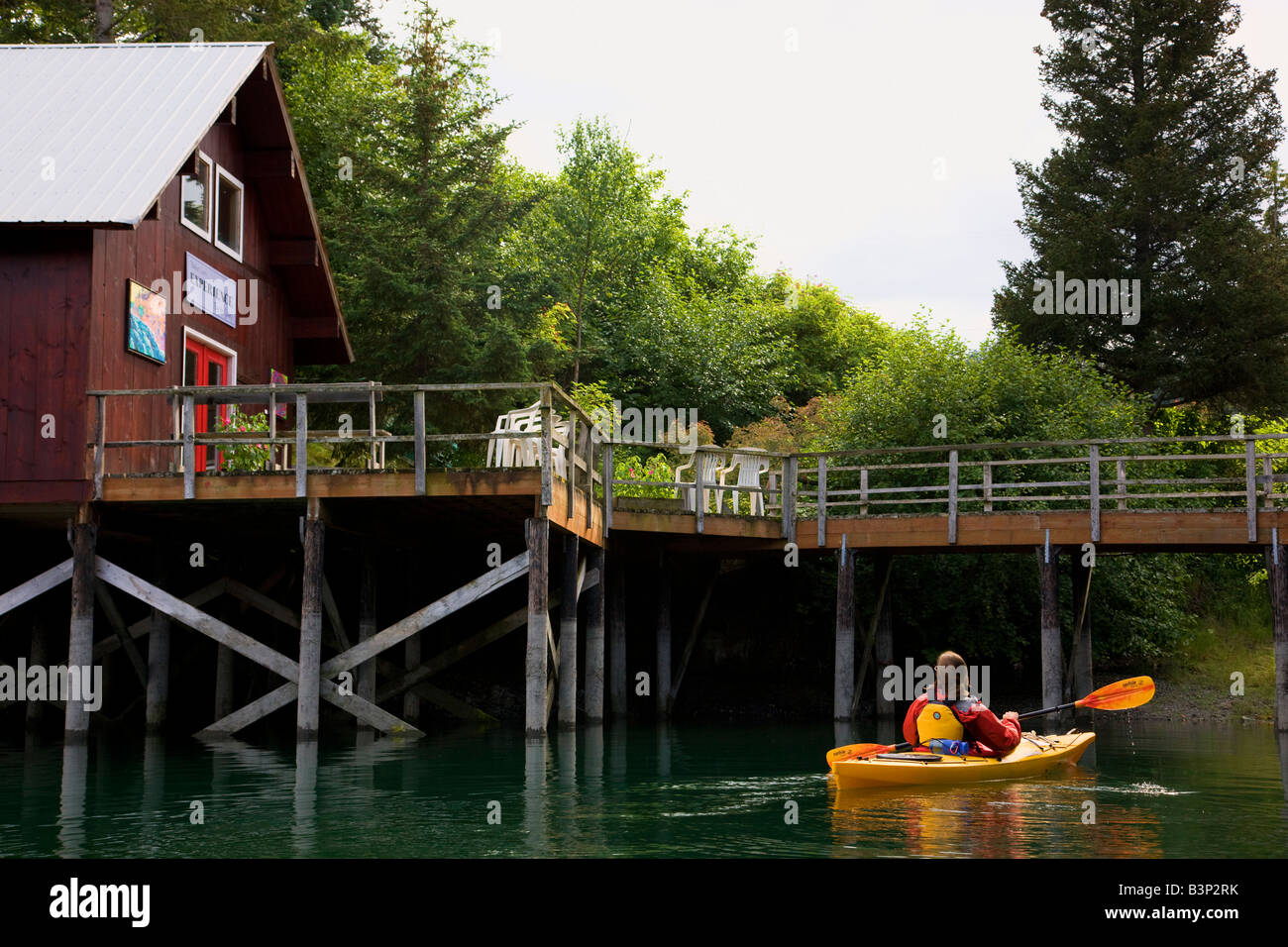 Kayaking in front of the Experience Art Gallery Halibut Cove Kachemak
