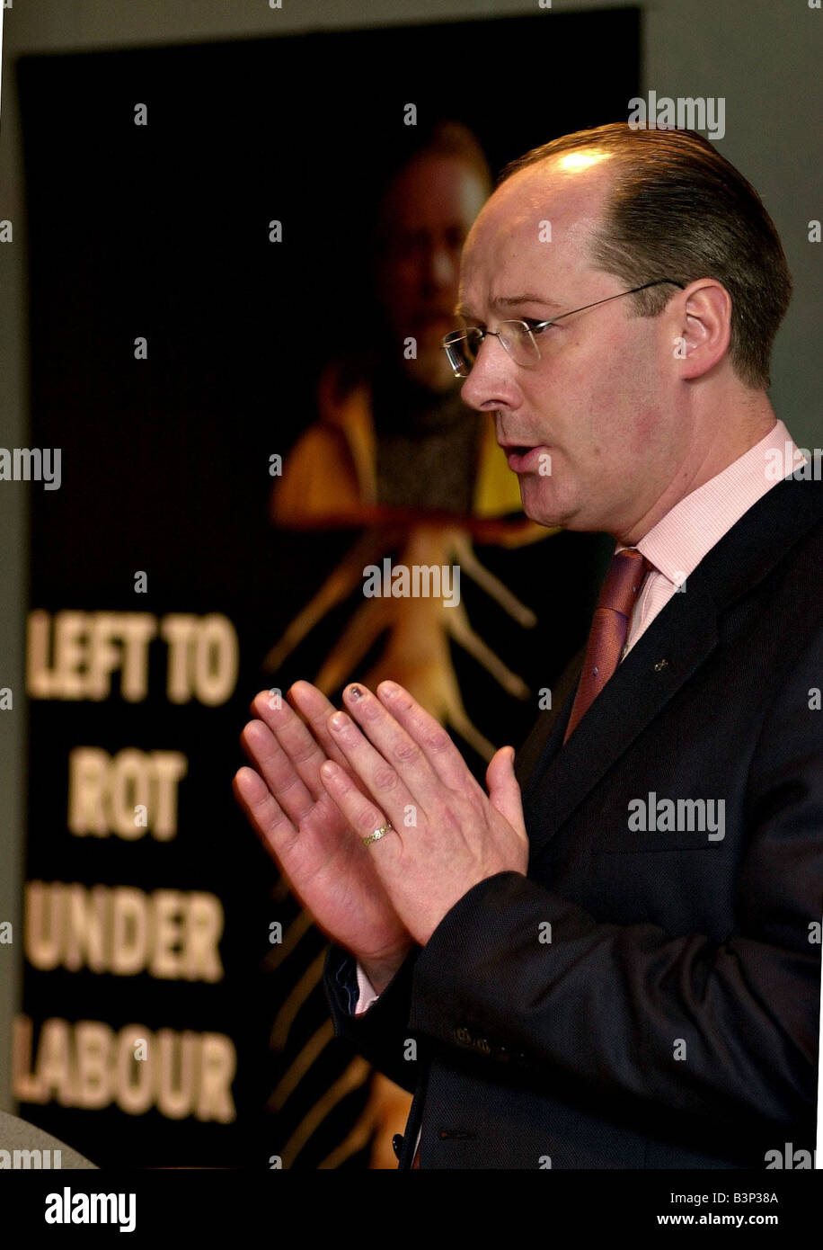 John Swinney speaking at press conference at the Secc in Glasgow April 2003 Stock Photo