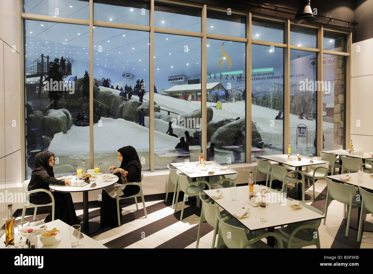 restaurant of the ski indoor hall at the mall of the emirates, Dubai Stock Photo