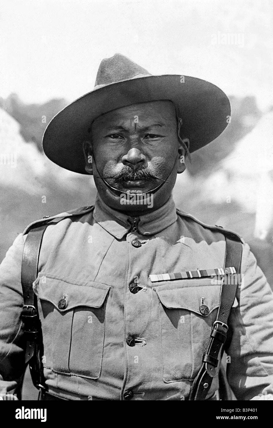 Gurkha soldier in uniform August 1919 Stock Photo