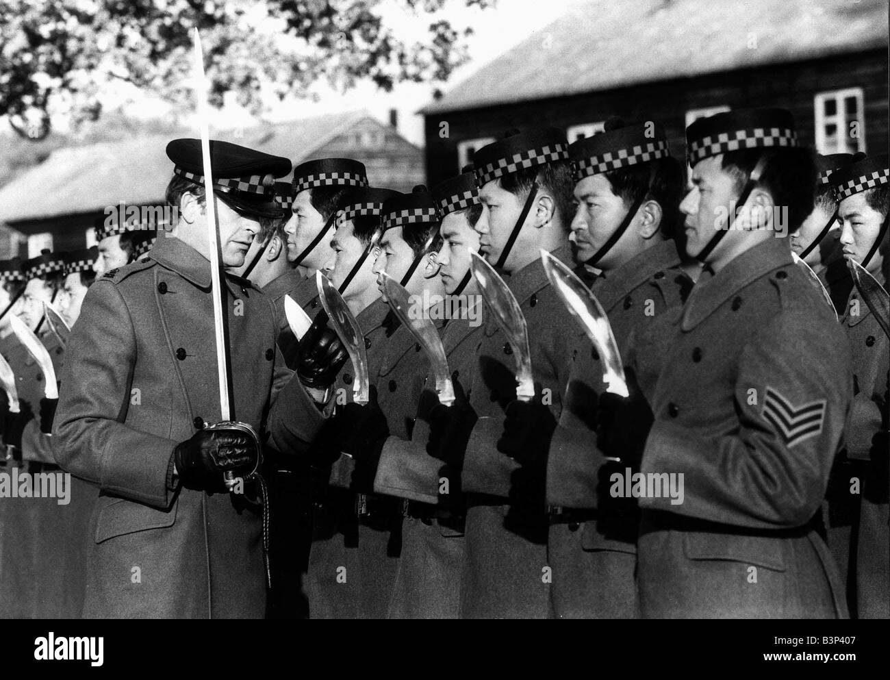 Gurkha Soldiers have a Knife Kukri Inspection by Major Patrick Covernton Stock Photo