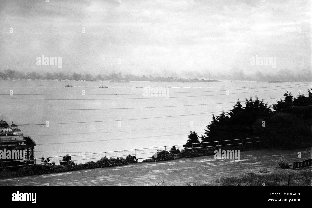 World War II Invasion of France Part of the British invasion fleet bound for the Gold Juno and Sword Normandy beaches seen here Stock Photo