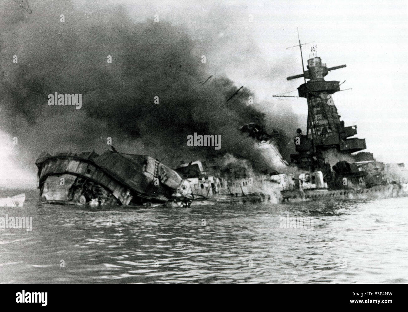 German pocket battleship Graf Spee sinking War WW2 ship being sunk Scuppered itself following the battle of River Plate Stock Photo