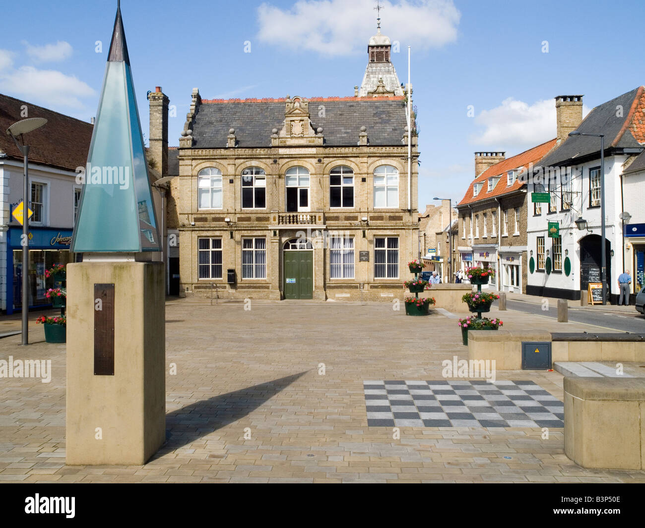 The newly refurbished Market Place in the town of Market Downham, near