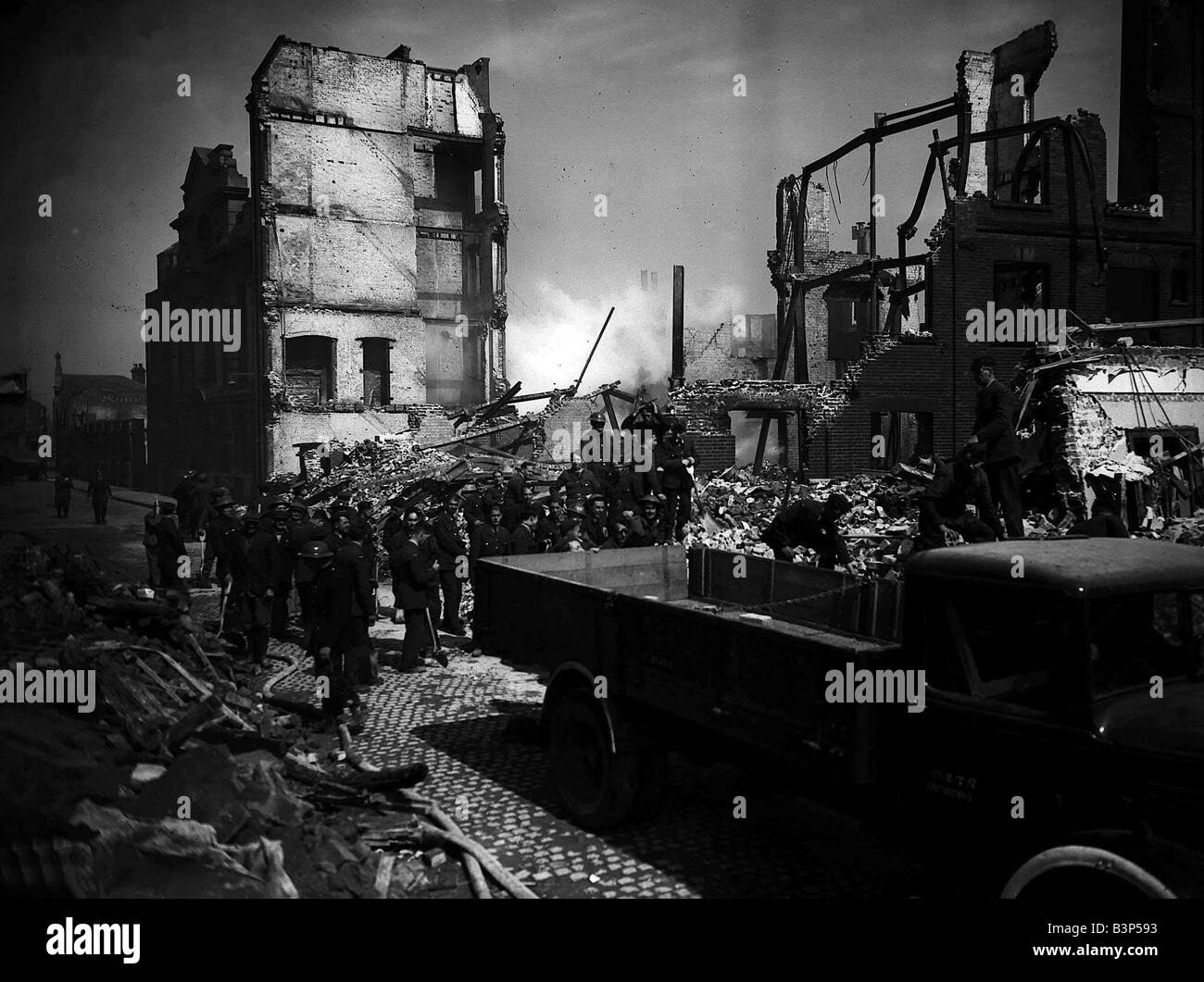 Bomb damaged Norwich during WW2 Stock Photo