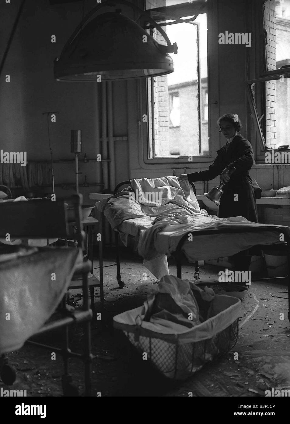 Hospital ward after being bomb damaged during WW2 Stock Photo