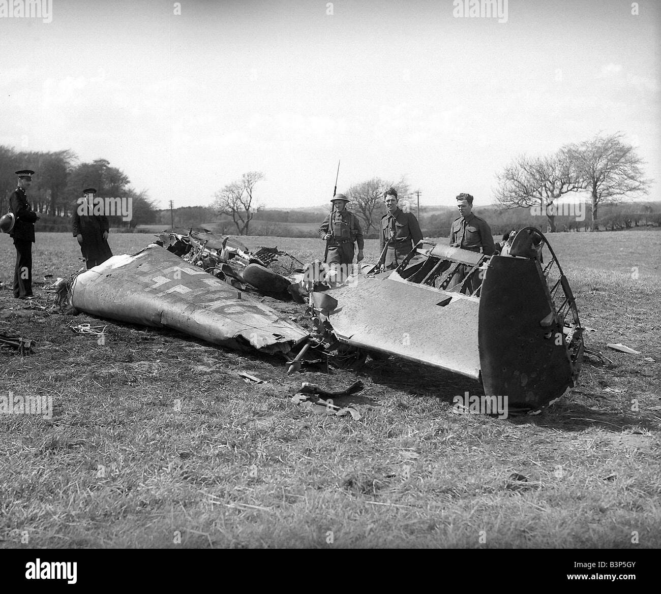 WW2 Wreckage of Rudolf Hess Messerschmitt ME110 which crashed in Scotland Stock Photo - Alamy