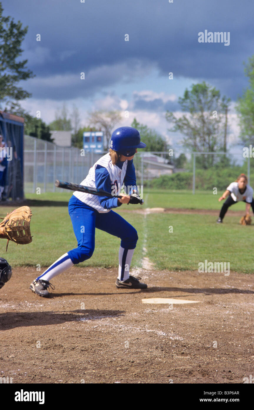 High school girls playing softball Monroe Oregon Stock Photo Alamy