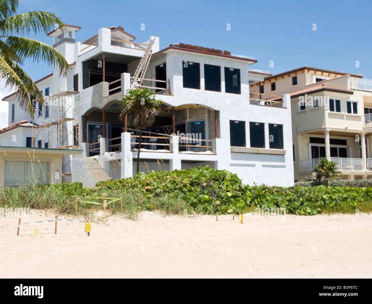 Beachfront house being renovated, Fort Lauderdale, Florida, USA Stock