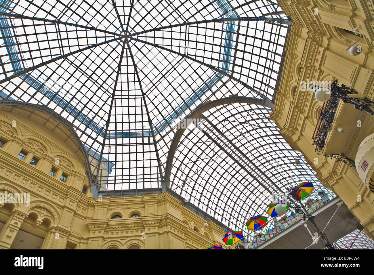 Interior ceiling of GUM Department Store in Moscow. Stock Photo