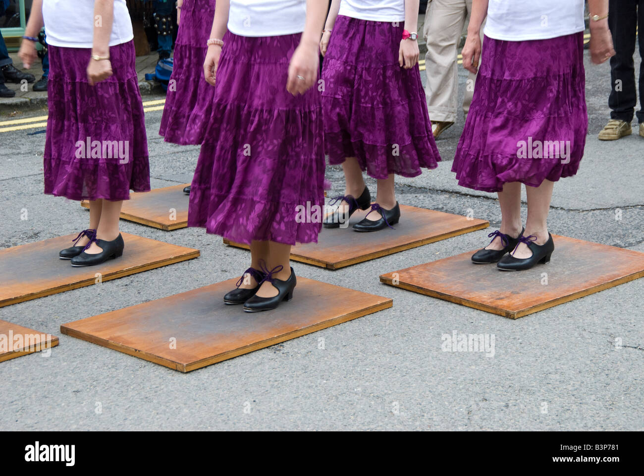 A tap dance troop perform in the street at Shipston Proms, Shipston on