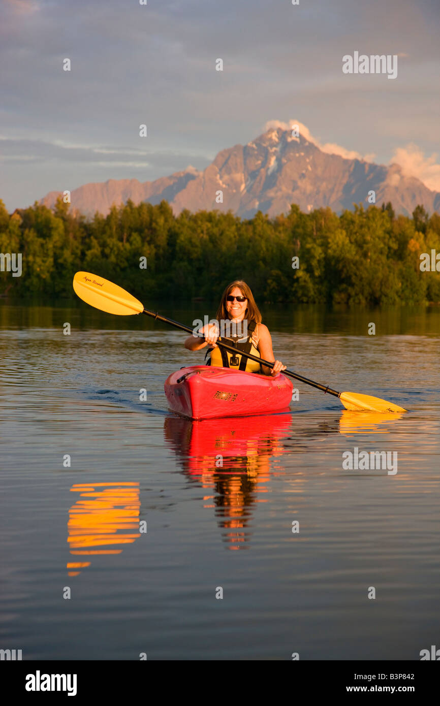Kayaking on Finger Lake Wasilla Alaska model released Stock Photo Alamy