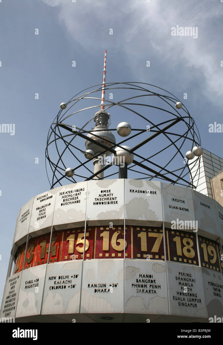 Fernsehturm TV Tower and Atomic world time Clock Alexanderplatz Berlin