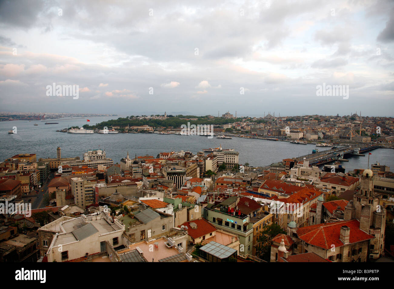 May 2008 - Skyline of Istanbul with a view over the Golden Horn and the Galata bridge Istanbul Turkey Stock Photo