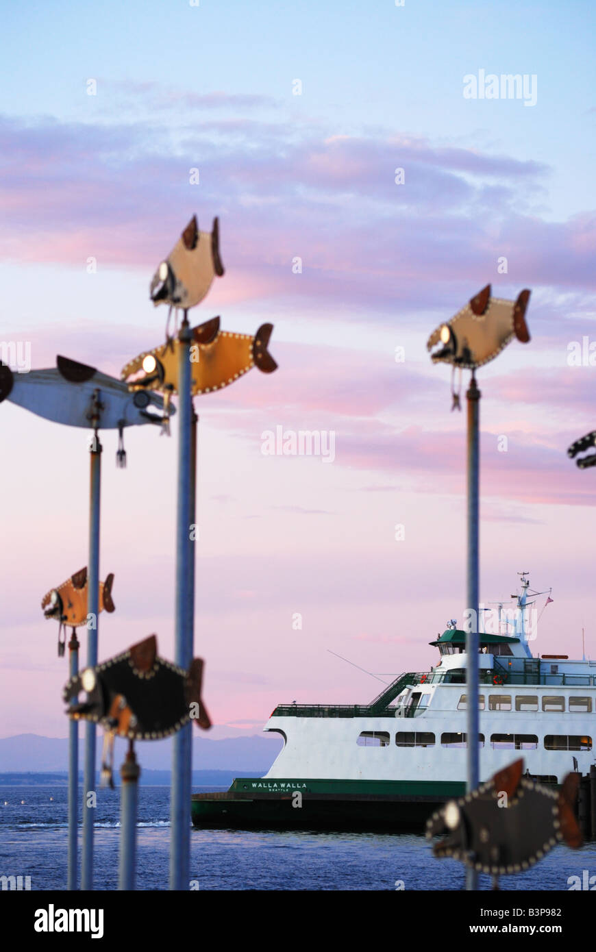 Salmon artwork and the M/V Walla Walla at the Edmonds, WA ferry ...