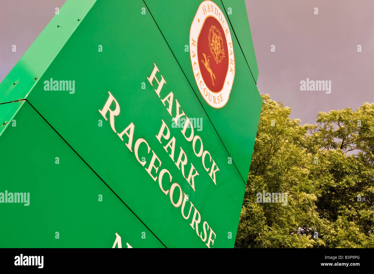 entrance sign Haydock Park Racecourse Newton-le- Willows Stock Photo
