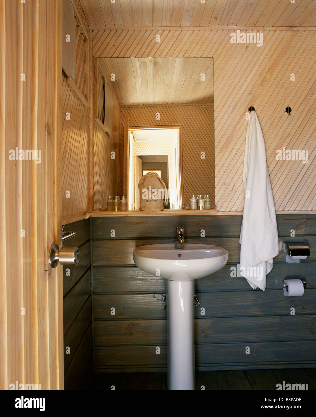 Chile, Parque Nacional Volcan Isluga. Camping in style. Interior of one of the bathrooms in the ablution block Stock Photo