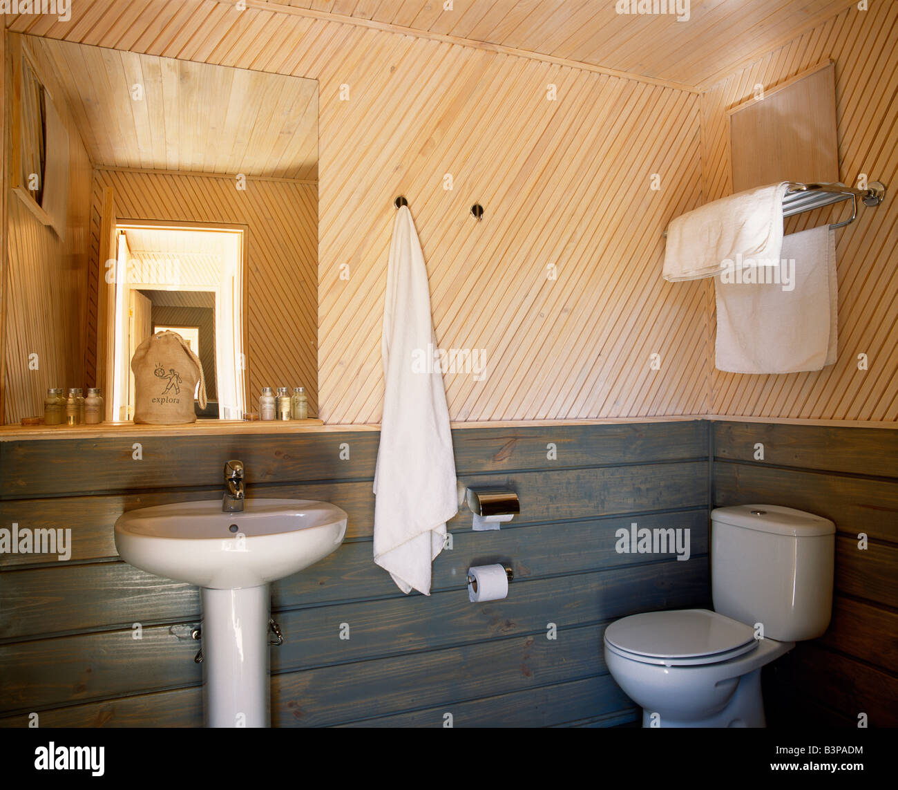 Chile, Parque Nacional Volcan Isluga. Camping in style. Interior of one of the bathrooms in the ablution block Stock Photo