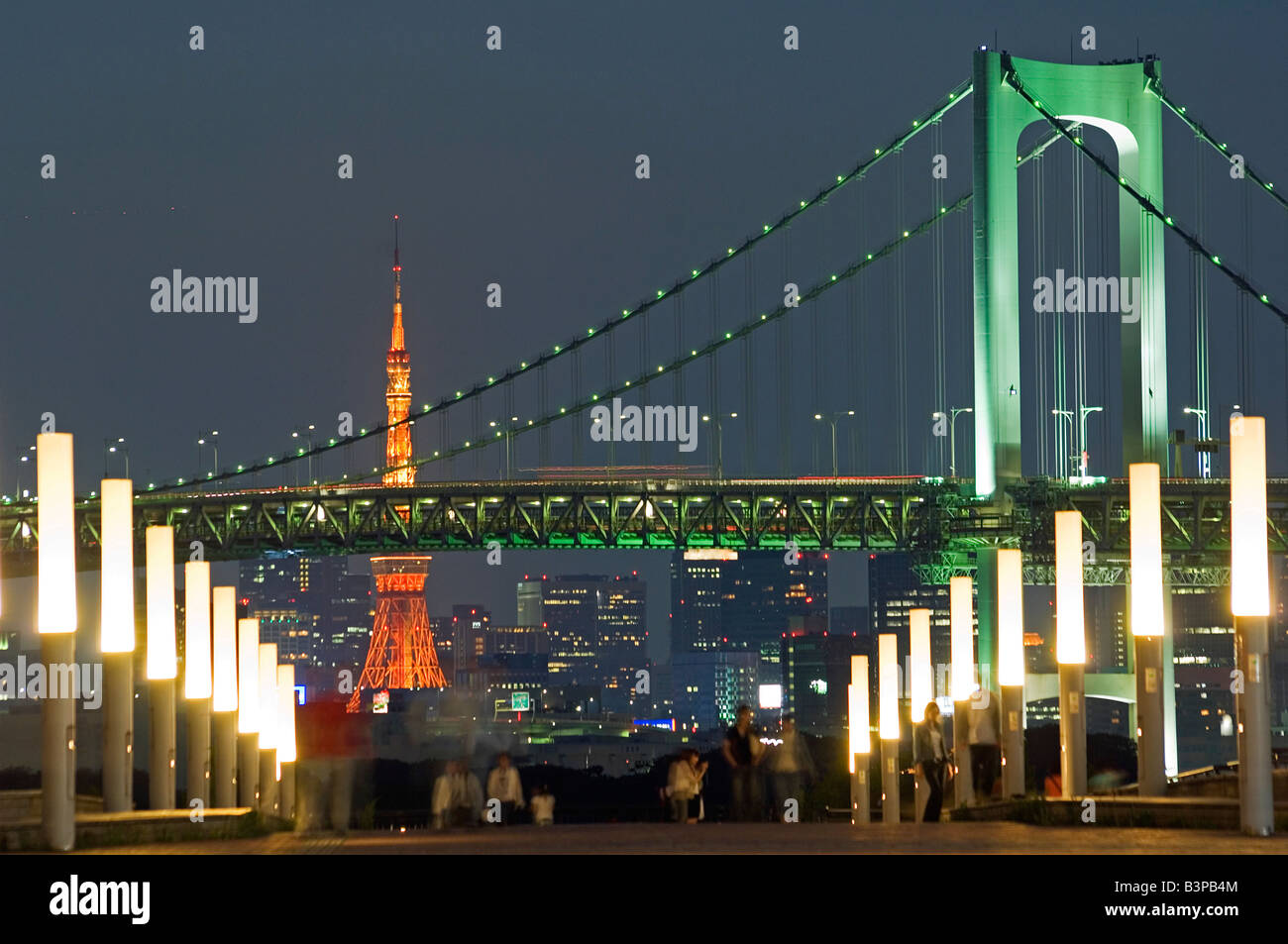 Japan Tokyo Odaiba Rainbow Bridge And Tokyo Tower People In The Stock Photo Alamy