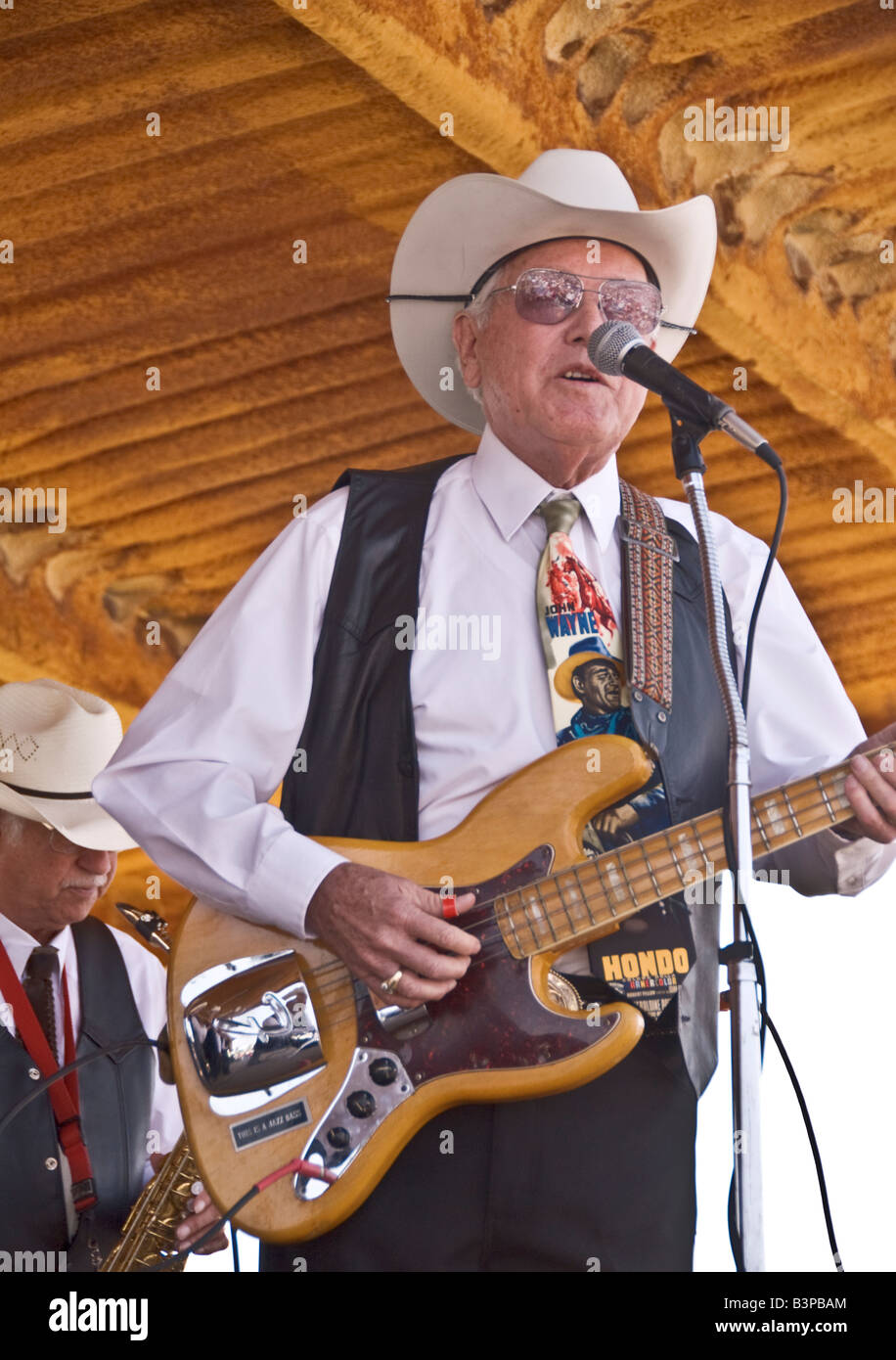 Texas Turkey annual Bob Wills Day celebration Texas Playboys western swing band in concert guitar player guitarist Stock Photo