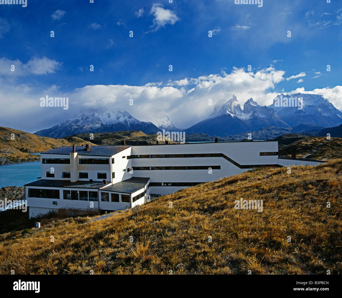 Chile, Patagonia, Explora Hotel, Salto Chico, with Paine Massif behind. Torres  del Paine National Park Stock Photo - Alamy