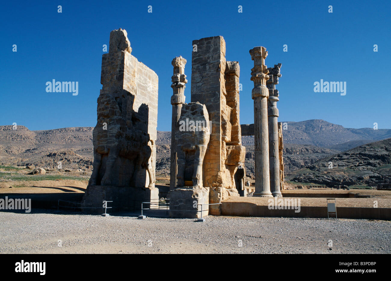 Iran, Persepolis. Gate of Xerxes, Persepolis, near Shiraz.  Once covered an area of over 600 square metres.  The remaining doors Stock Photo