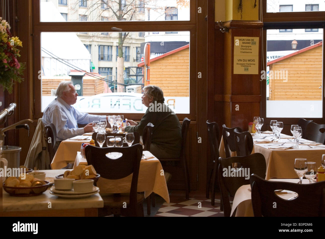 Traditional Belgian restaurant 'Bij den Boer' 60 quai aux Briques, Brussels Belgium Stock Photo