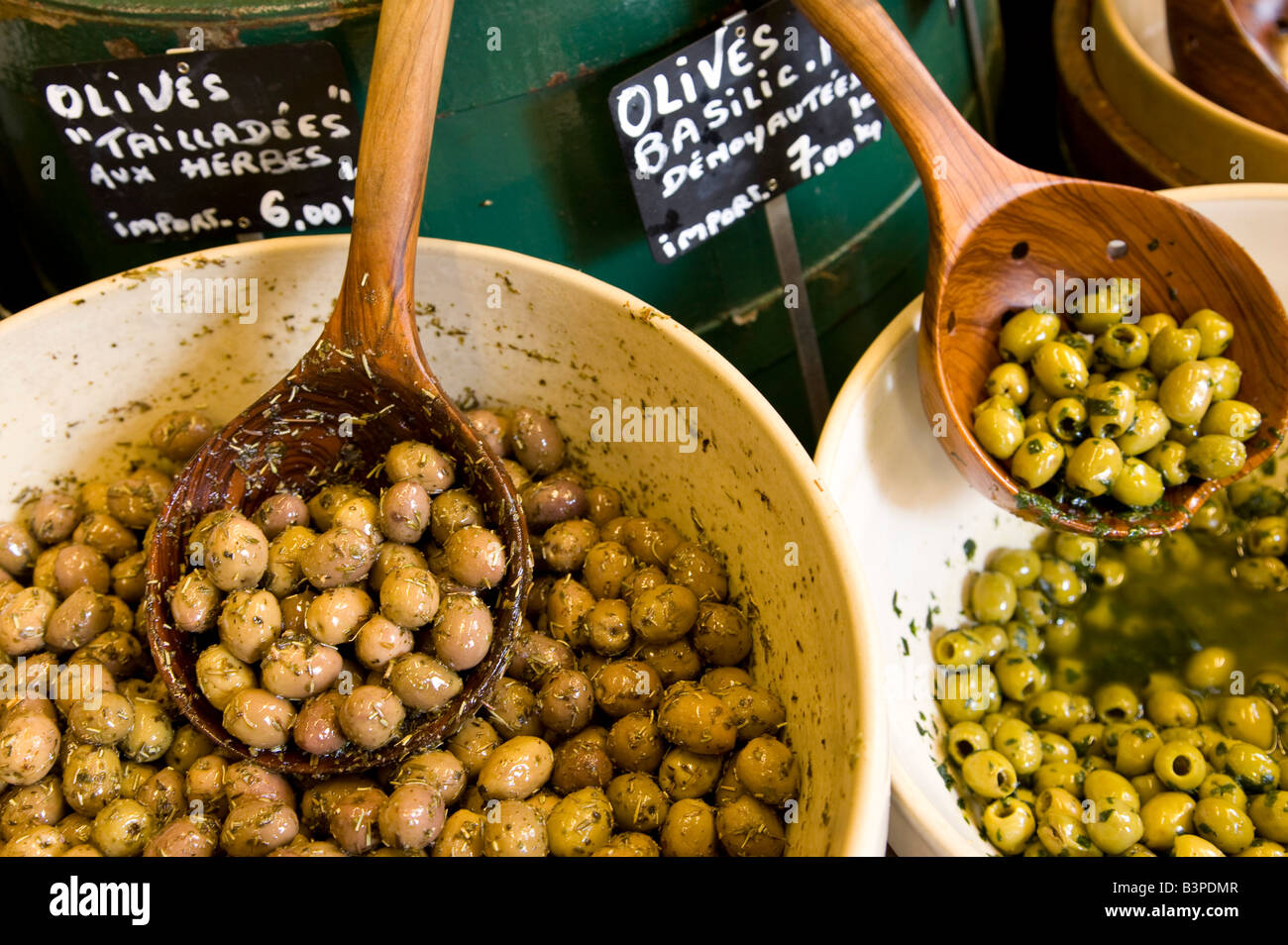 France, Cote d'Azur, Nice, Olives for sale Stock Photo