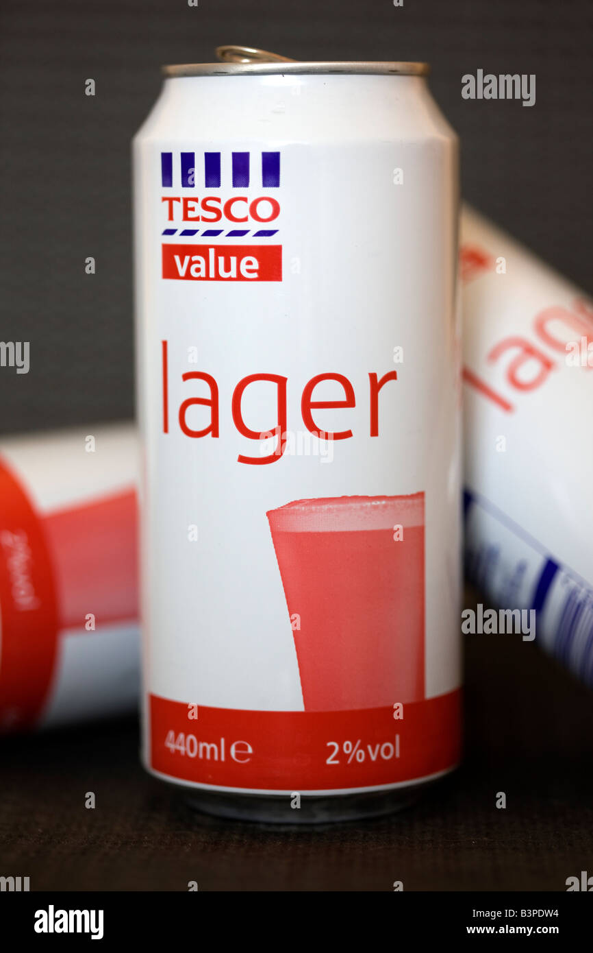 Cans of Tesco Value Lager Stock Photo - Alamy