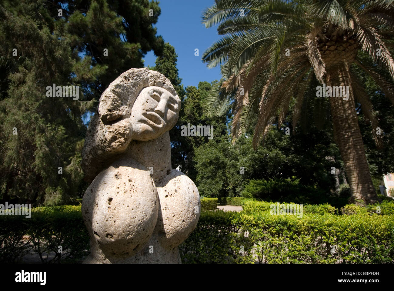 Art sculpture in the Botanical Garden or Botanic Jardi in Valencia Spain Stock Photo