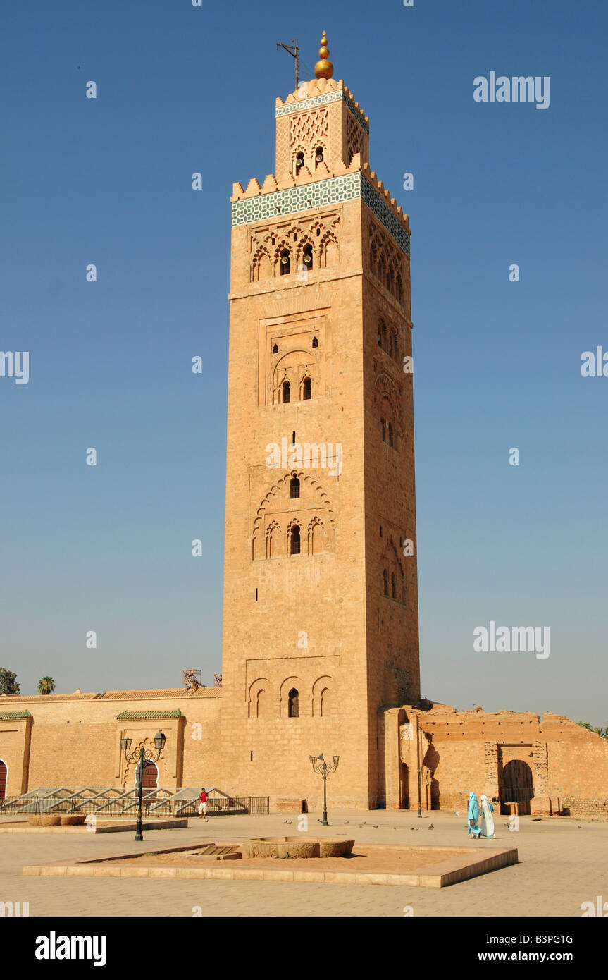 Minaret of the Koutoubiya-Mosque of 1158, the only completed minaret of the Almohaden period, Marrakesh, Morocco, Africa Stock Photo