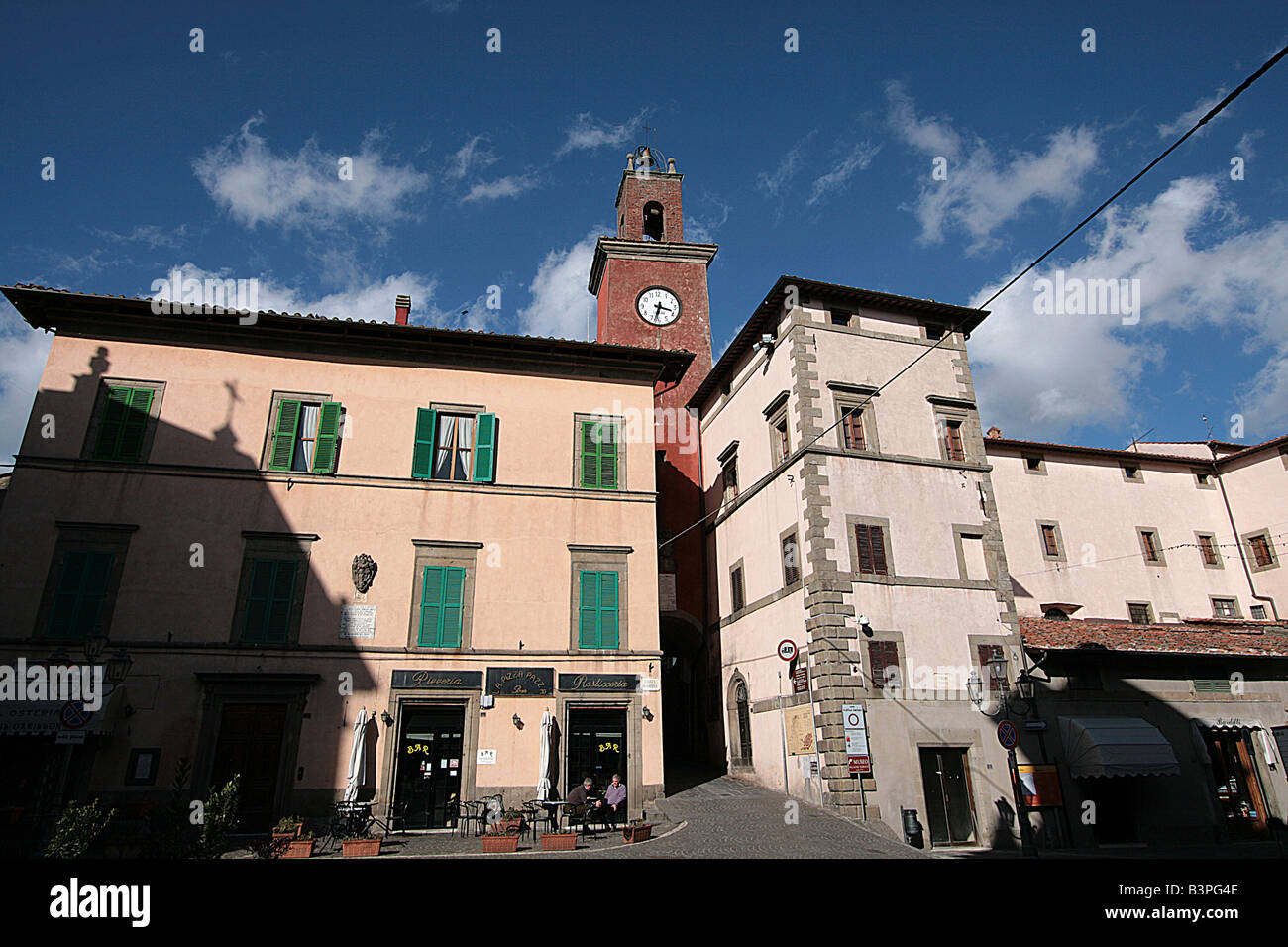 Madonna square with Porta dell'Orologio, Castel del Piano, Monte Amiata area, Tuscany, Italy Stock Photo