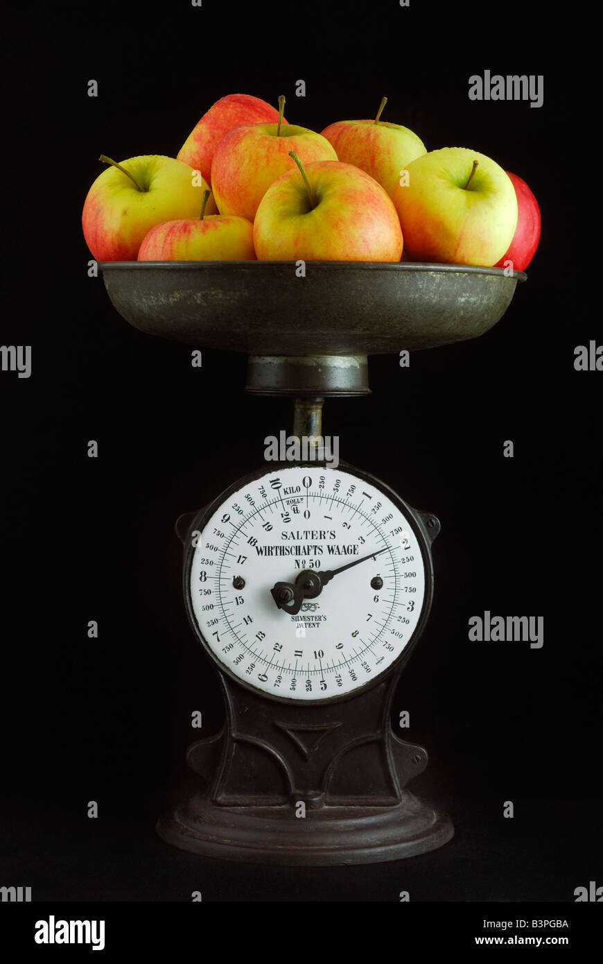 https://c8.alamy.com/comp/B3PGBA/old-black-household-scales-with-yellow-and-red-apples-almost-2-kilos-B3PGBA.jpg