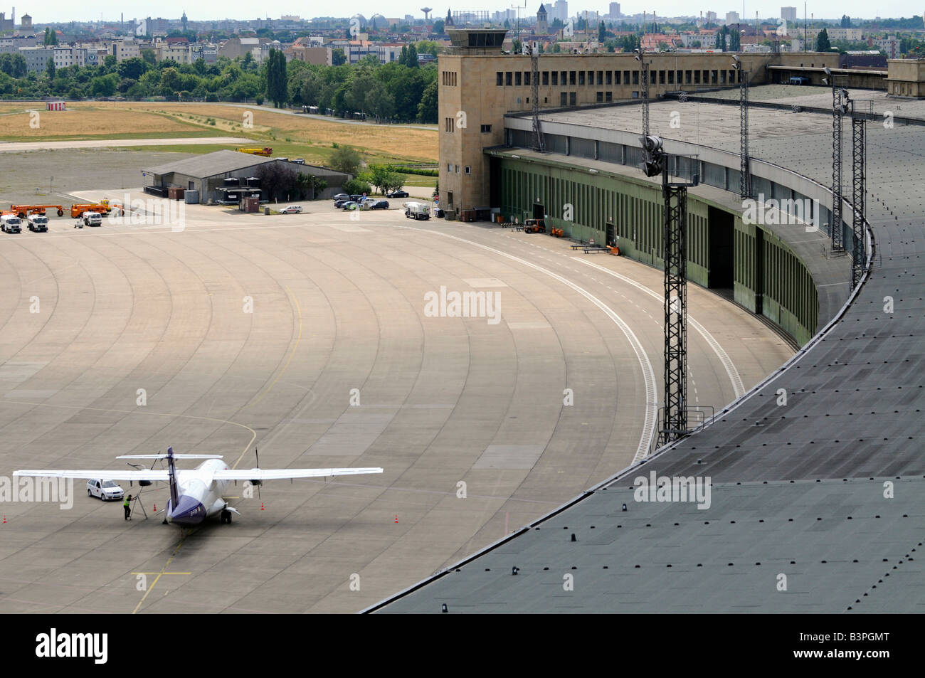 Part of the airport building and the apron area at Berlin Tempelhof Airport, Berlin, Germany, Europe Stock Photo
