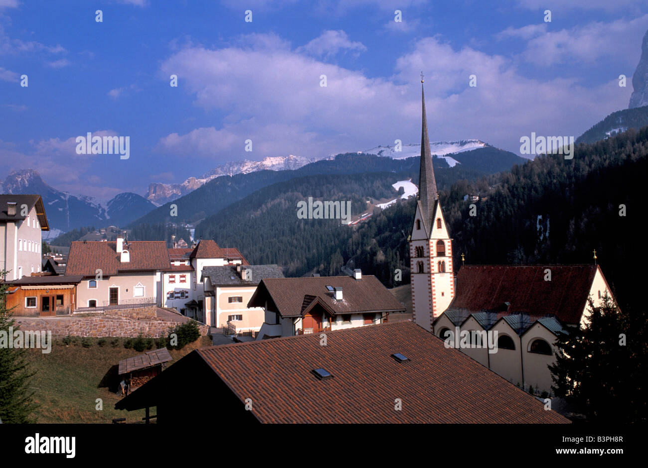 Foreshortening, Santa Cristina, Val Gardena, Trentino Alto Adige, Italy Stock Photo