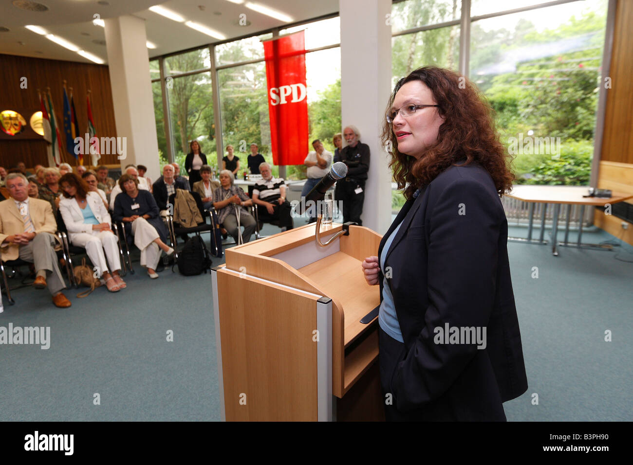 May reception with Andrea Nahles, the deputy chairman of the SPD party, Bergisch Gladbach Heidkamp, North Rhine-Westphalia Stock Photo