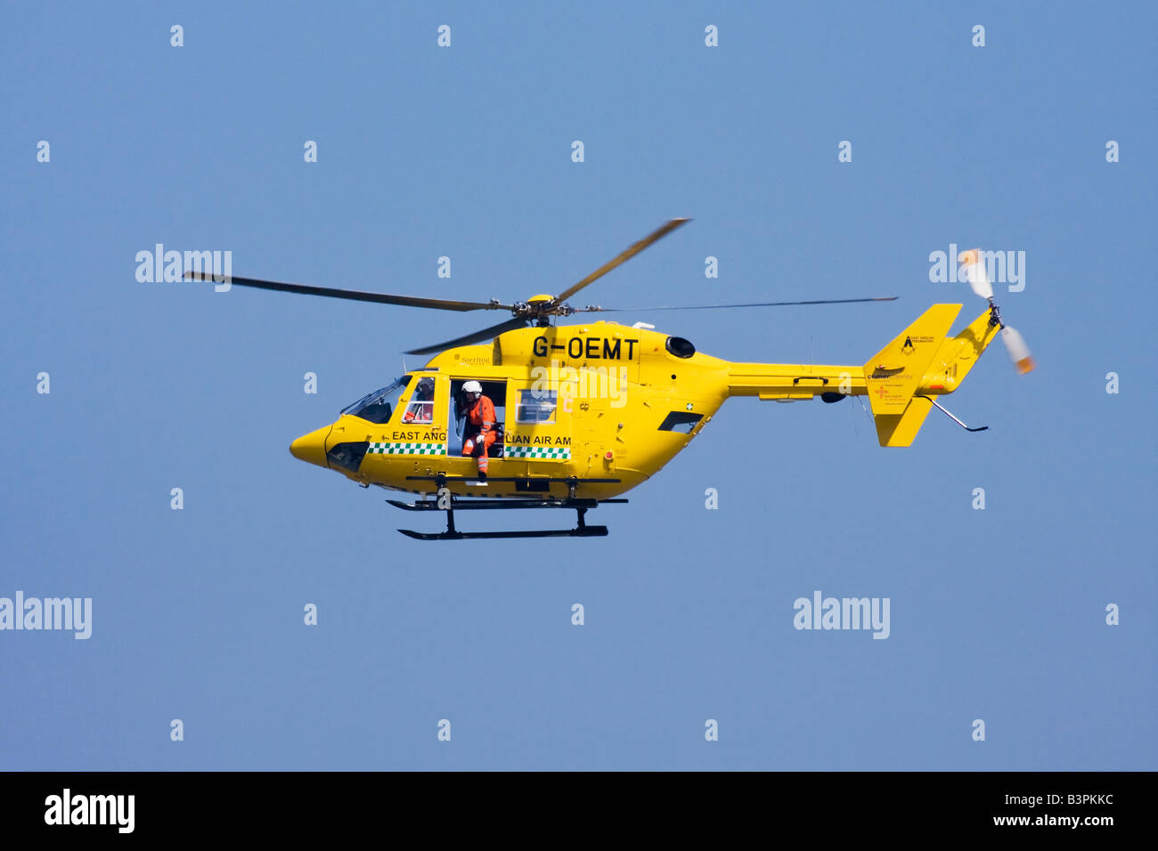 The east Anglian air ambulance s MBB kawasaki BK117 as operated by Sterling Aviation at Norwich airport Stock Photo