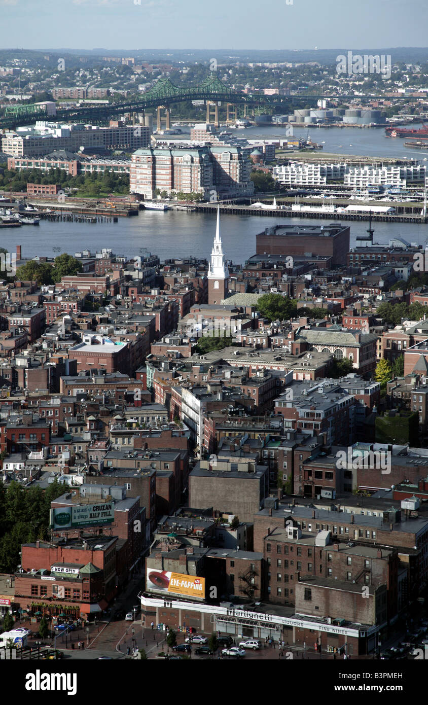 Arial view of Boston's North End and the Tobin Bridge Stock Photo