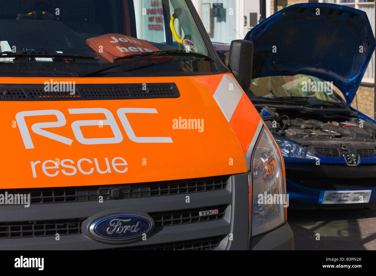 RAC rescue van at breakdown, Ely, Cambridgeshire, England Stock Photo