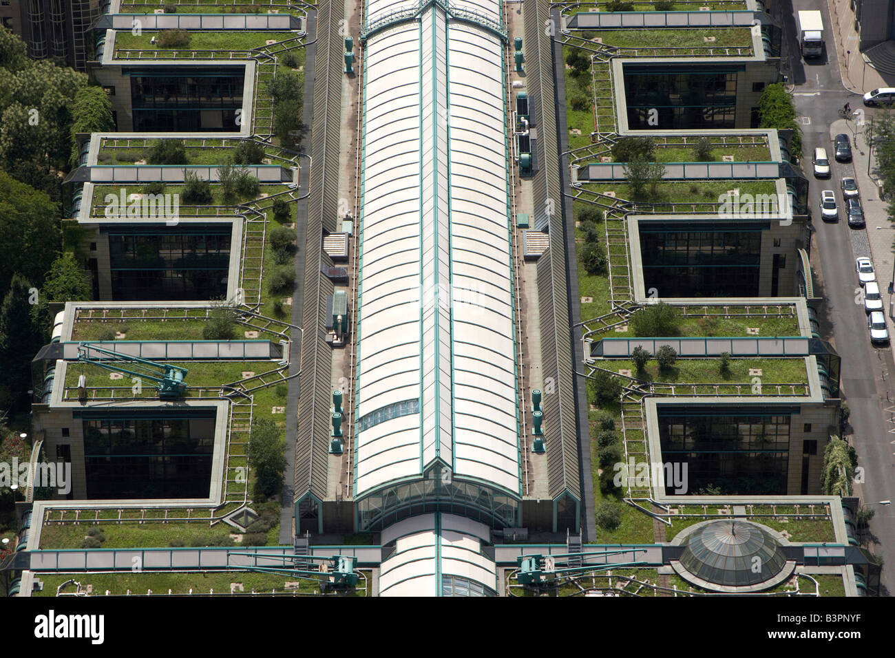 Building on Niddastrasse on the corner with Weserstrasse, view from above, Frankfurt/Main, Germany, Europe Stock Photo