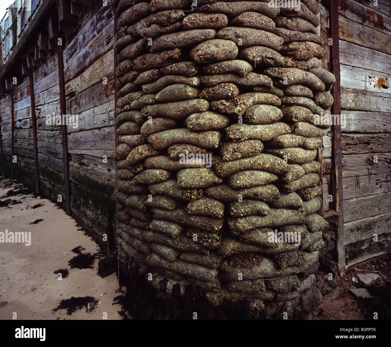 Concrete Sandbags. Part of the river Thames embankment, Stone, Dartford