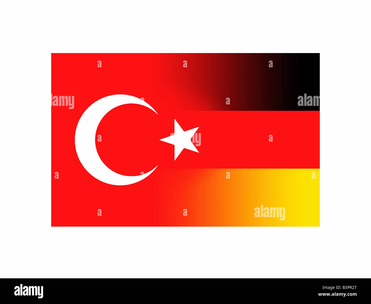 Symbolic image of the German and Turkish flags fusing Stock Photo