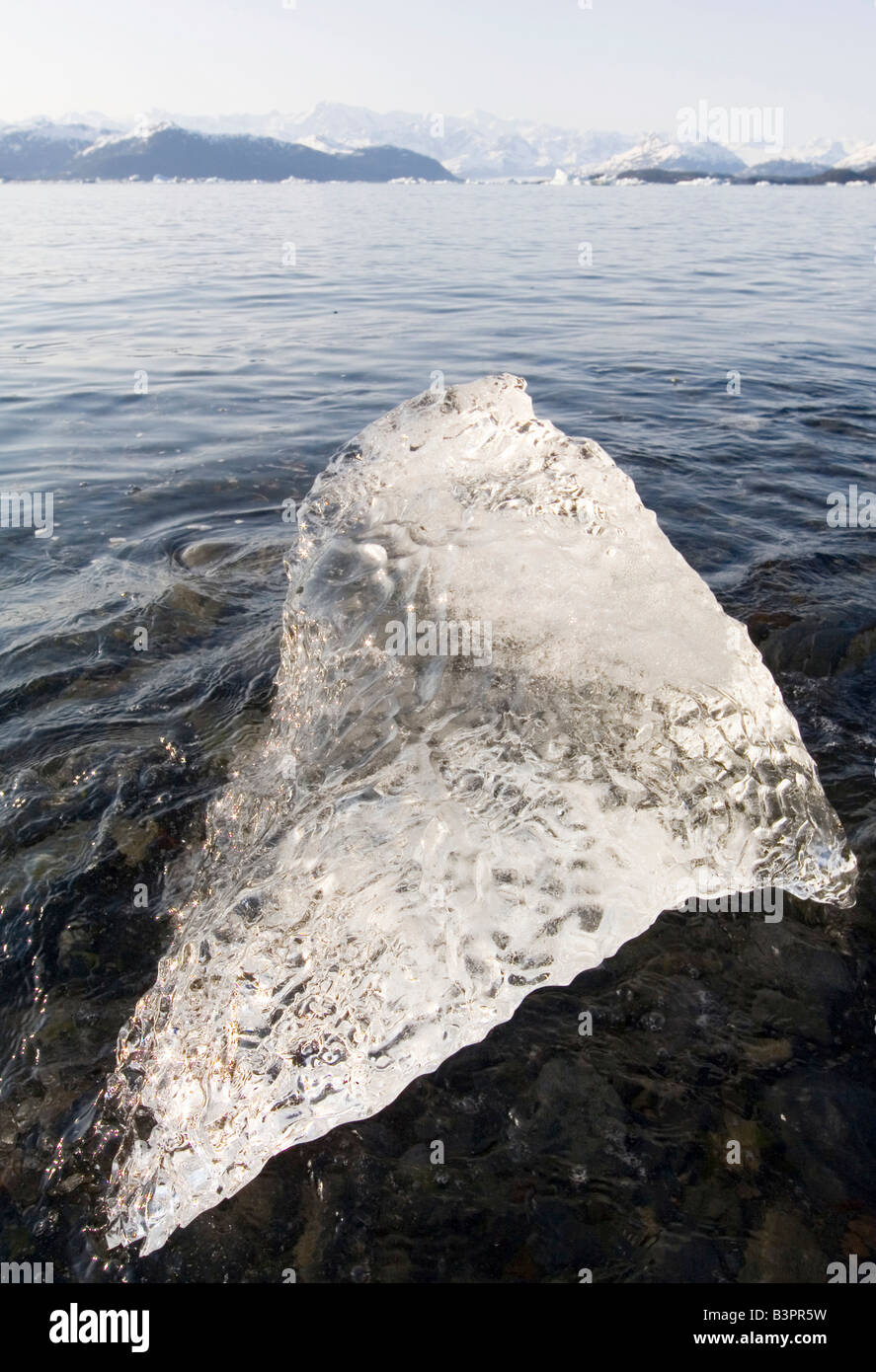 Drifting ice blocks, Columbia Bay, Columbia Glacier in the back, Pacific Coast, Prince William Sound, Alaska, USA Stock Photo