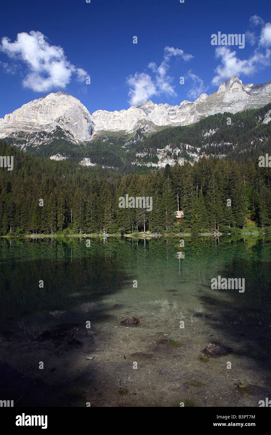 Lago di Tovel and Dolomiti di Brenta chain, Adamello Brenta natural ...